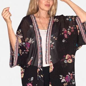 Floral Black Kimono Cardigan by Xhilaration